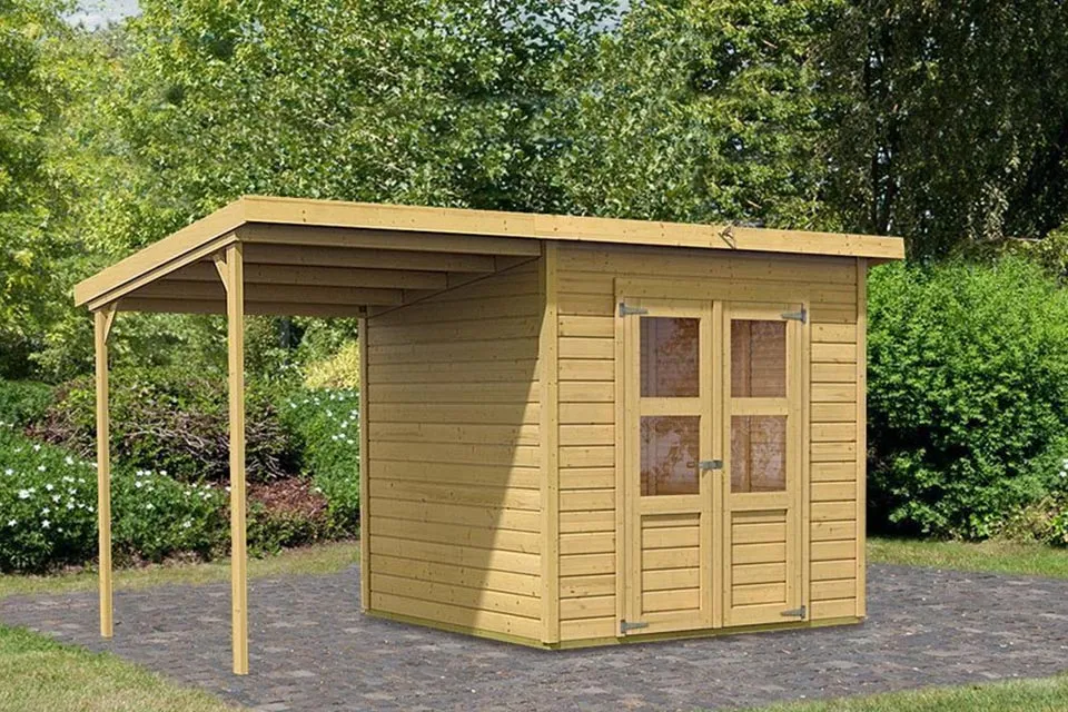 Karibu | Tuinhuis Merseburg 5 met Overkapping Karibu | Tuinhuis Merseburg 5 met Overkapping