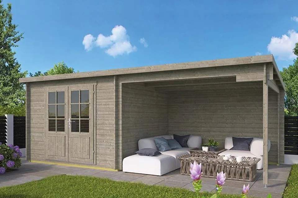 Tuindeco | Tuinhuis Chappo met Overkapping | Grijs Geïmpregneerd