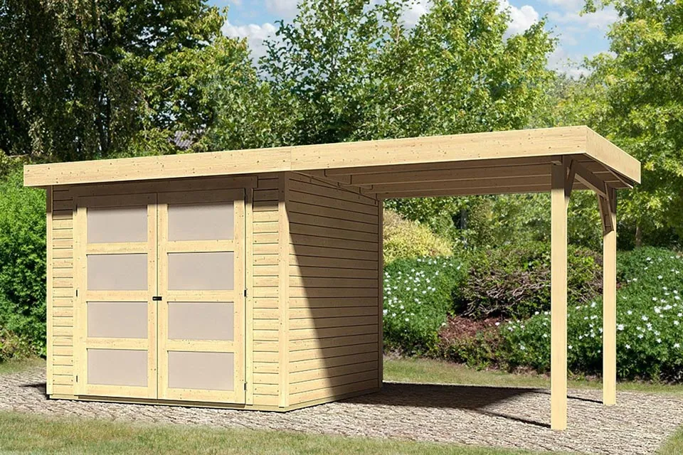 Karibu | Tuinhuis M?hlendorf 3 met Overkapping 2,4 | Onbehandeld Karibu | Tuinhuis M?hlendorf 3 met Overkapping 2,4 | Onbehandeld