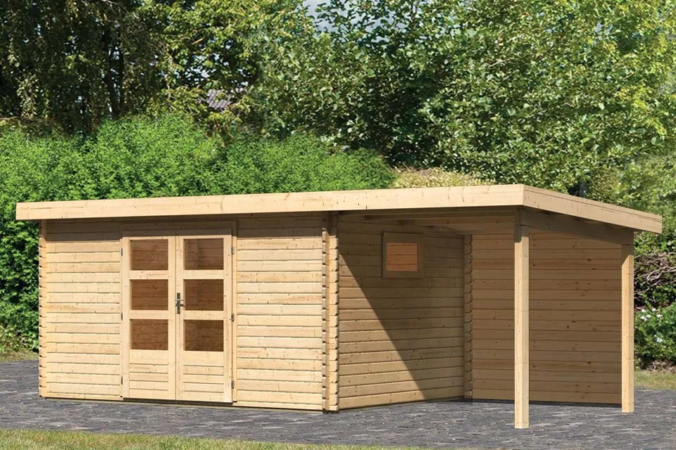 Woodfeeling Tuinhuis Trittau 5 met Overkapping 22 en Achterwand