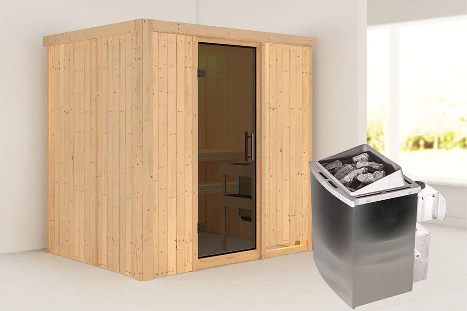 Karibu | Sauna Bodin | Antracietglas | Kachel 4,5 kW Geintegreerde Bediening