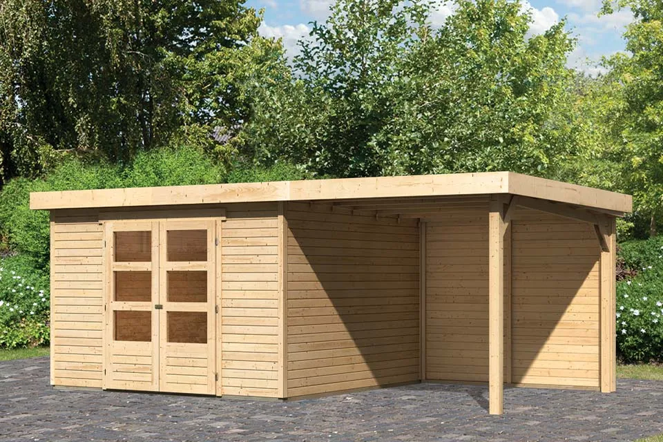 Woodfeeling Tuinhuis Askola 6 met Overkapping 24 en Achterwand Onbehandeld