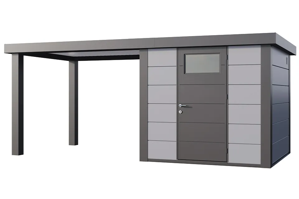 Telluria | Tuinhuis Classico 2424 met Overkapping Open Lounge Large | Links | Lichtgrijs