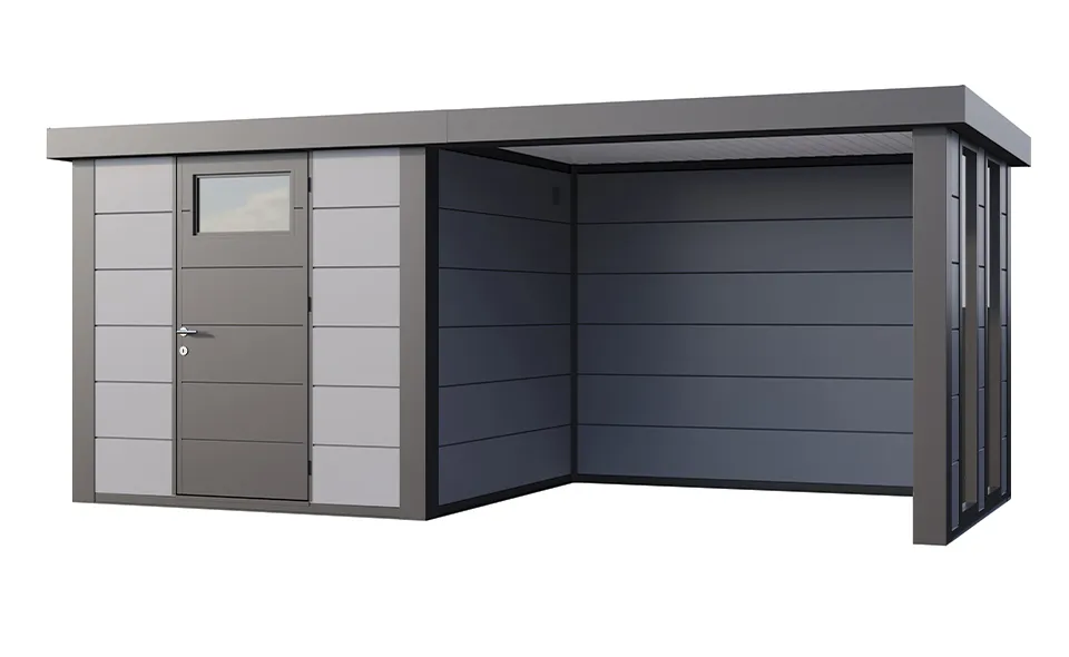 Telluria | Tuinhuis Eleganto 2424 met Overkapping Lounge Small met Ramen | Rechts | Lichtgrijs Telluria | Tuinhuis Eleganto 2424 met Overkapping Lounge Small met Ramen | Rechts | Lichtgrijs