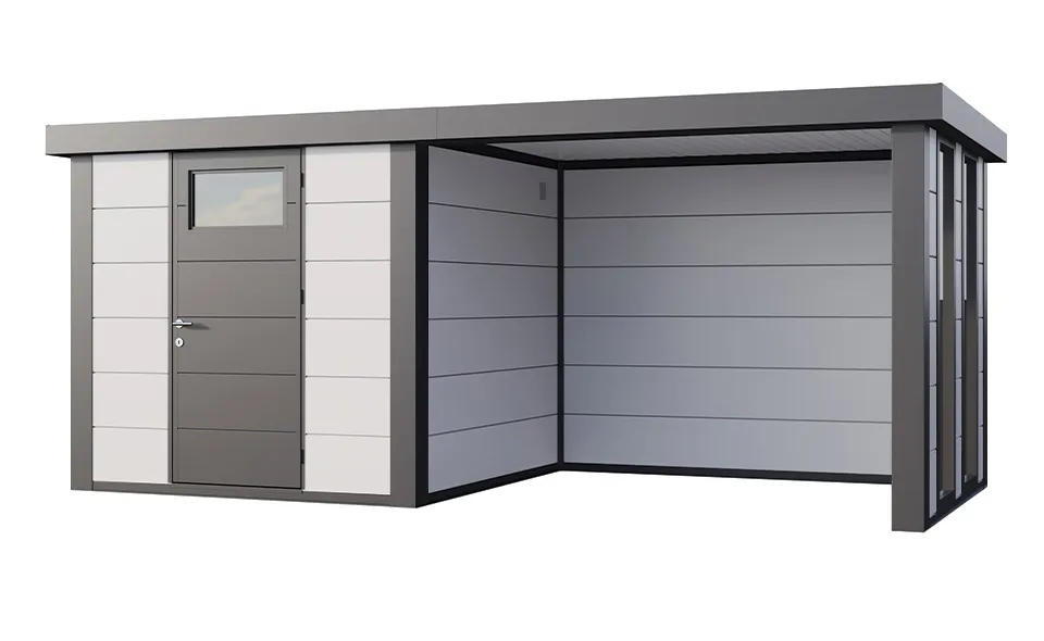 Telluria | Tuinhuis Eleganto 2424 met Overkapping Lounge Small met Ramen | Rechts | Wit-Antraciet