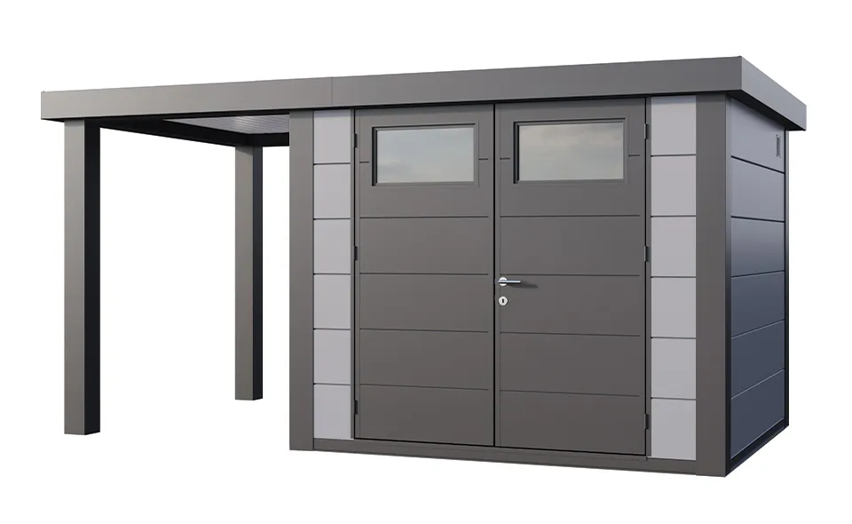 Telluria | Tuinhuis Classico 2724 met Overkapping Open Lounge Small | Links | Lichtgrijs