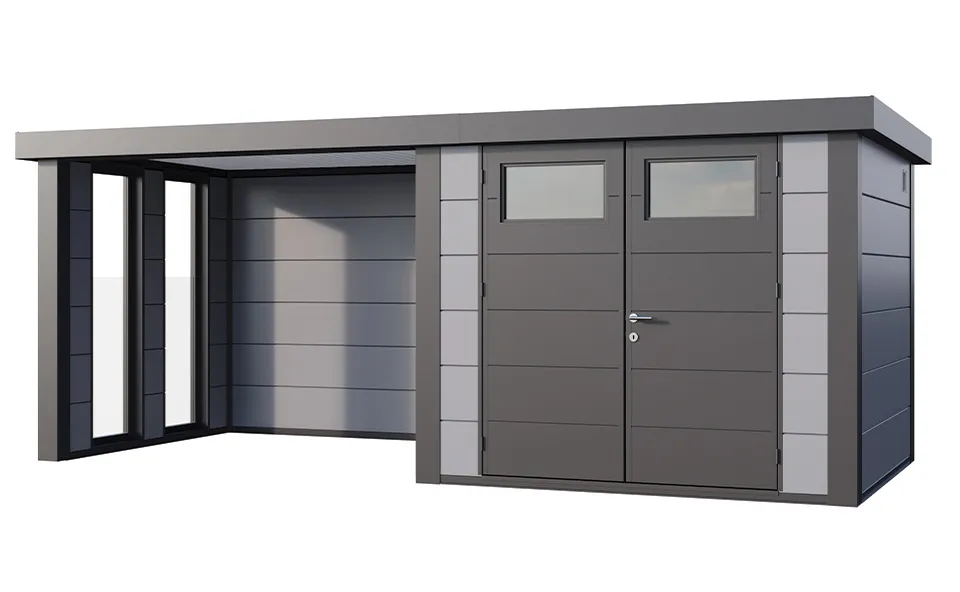 Telluria | Tuinhuis Eleganto 2724 met Overkapping Lounge Small met Ramen | Links | Lichtgrijs Telluria | Tuinhuis Eleganto 2724 met Overkapping Lounge Small met Ramen | Links | Lichtgrijs