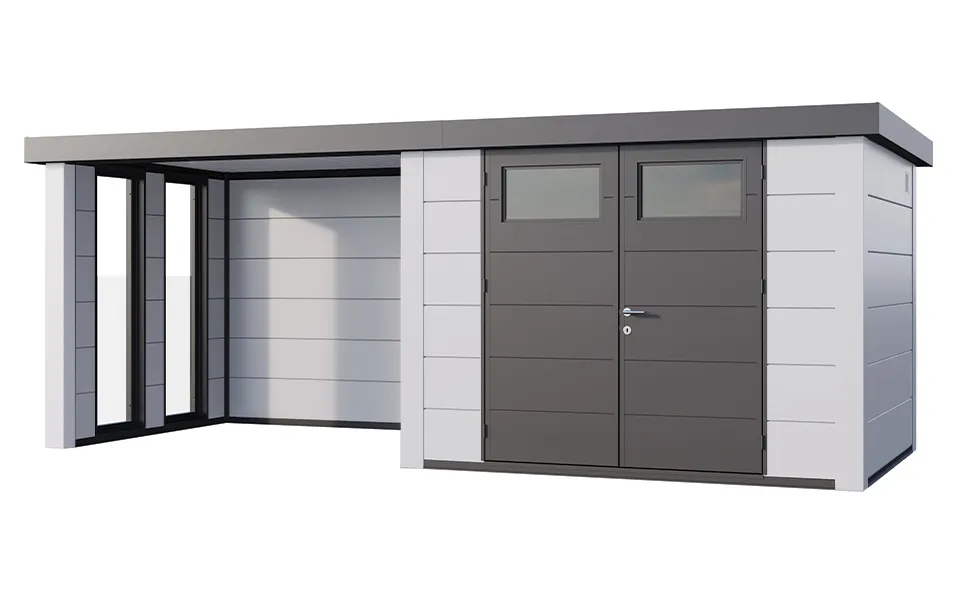 Telluria | Tuinhuis Eleganto 3024 met Overkapping Lounge Small met Ramen | Links | Wit Telluria | Tuinhuis Eleganto 3024 met Overkapping Lounge Small met Ramen | Links | Wit