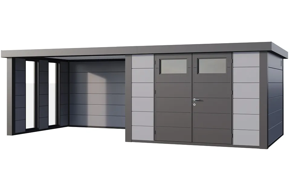 Telluria | Tuinhuis Eleganto 3030 met Overkapping Lounge Large met Ramen | Links | Lichtgrijs Telluria | Tuinhuis Eleganto 3030 met Overkapping Lounge Large met Ramen | Links | Lichtgrijs