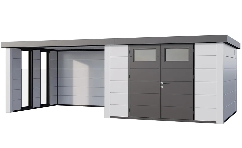 Telluria | Tuinhuis Classico 3030 met Overkapping Lounge Large met Ramen | Links | Wit