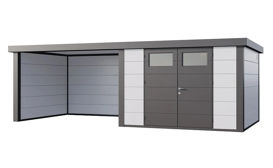 Telluria | Tuinhuis Classico 3030 met Overkapping Lounge XL | Links | Wit-Antraciet