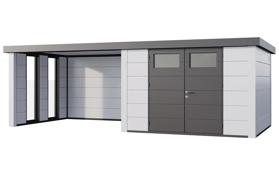 Telluria | Tuinhuis Classico 3330 met Overkapping Lounge Large met Ramen | Links | Wit