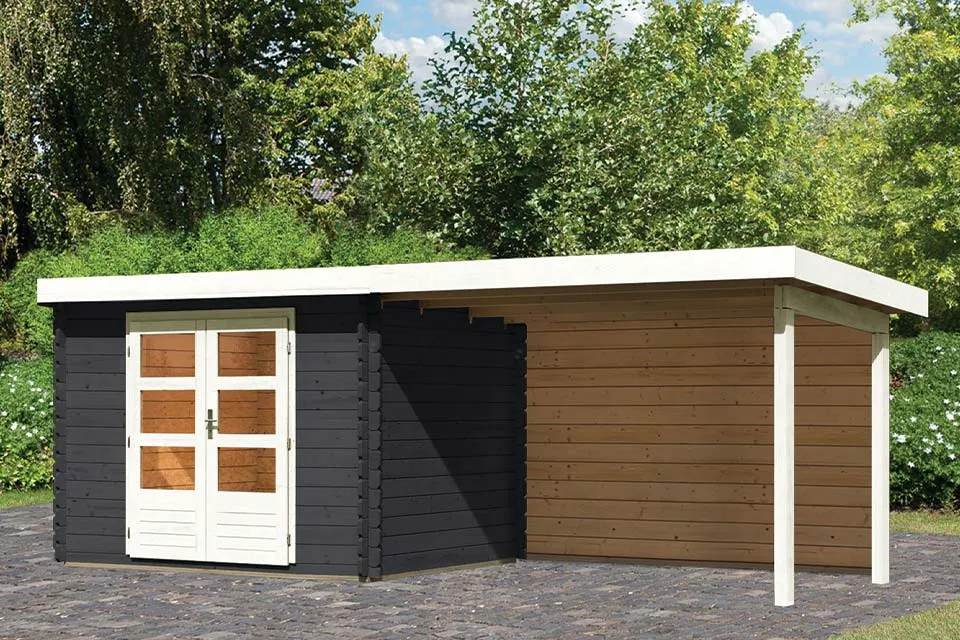 Woodfeeling | Tuinhuis Bastrup 3 met Overkapping 3,0 en Achterwand | Antraciet