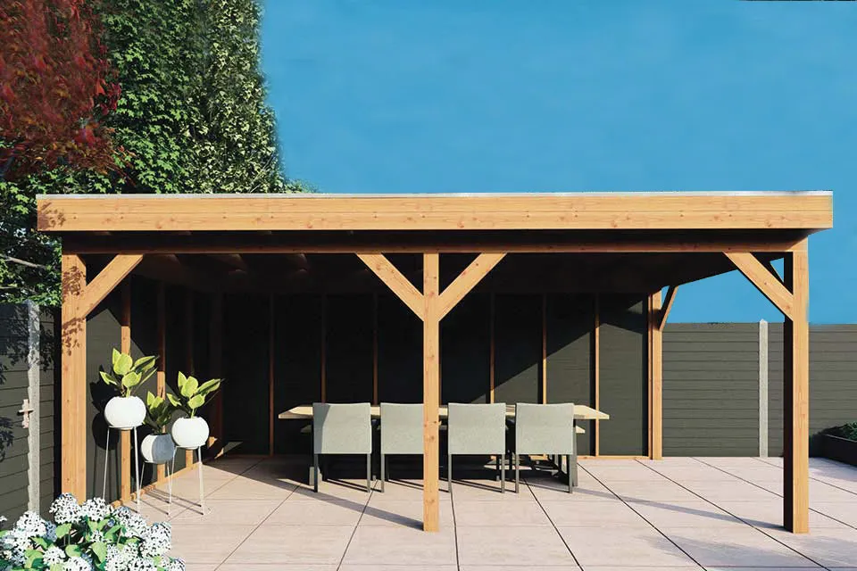 Fonteyn | Overkapping Traditioneel 5950 x 3300 | Zwart Geïmpregneerde Vuren Wanden Fonteyn | Overkapping Traditioneel 5950 x 3300 | Zwart Geïmpregneerde Vuren Wanden