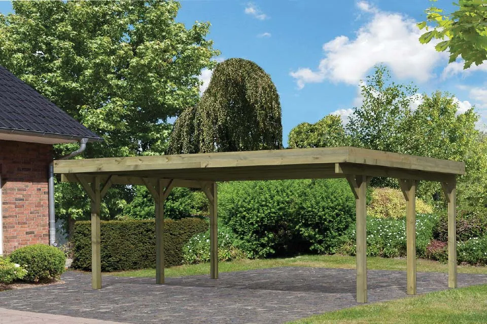 Karibu | Dubbele Carport Classic 1 | Variant A met Stalen Dakplaten Karibu | Dubbele Carport Classic 1 | Variant A met Stalen Dakplaten