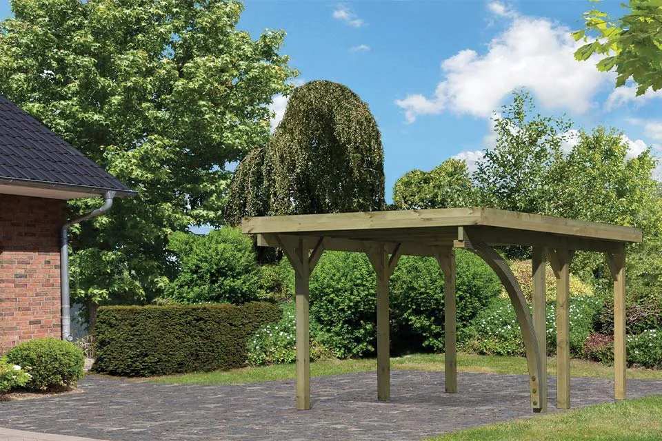 Karibu | Enkele Carport Classic 1 | Variant B met Stalen Dakplaten Karibu | Enkele Carport Classic 1 | Variant B met Stalen Dakplaten