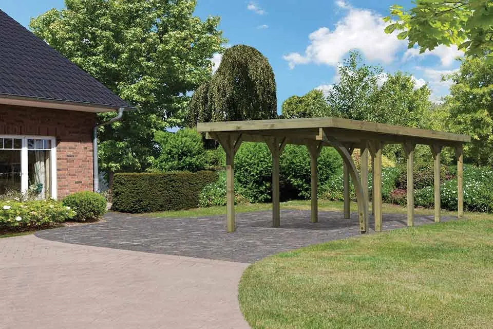 Karibu | Enkele Carport Classic 3 | Variant B met Stalen Dakplaten Karibu | Enkele Carport Classic 3 | Variant B met Stalen Dakplaten