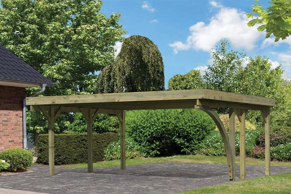 Karibu | Dubbele Carport Classic 1 | Variant B met Stalen Dakplaten Karibu | Dubbele Carport Classic 1 | Variant B met Stalen Dakplaten