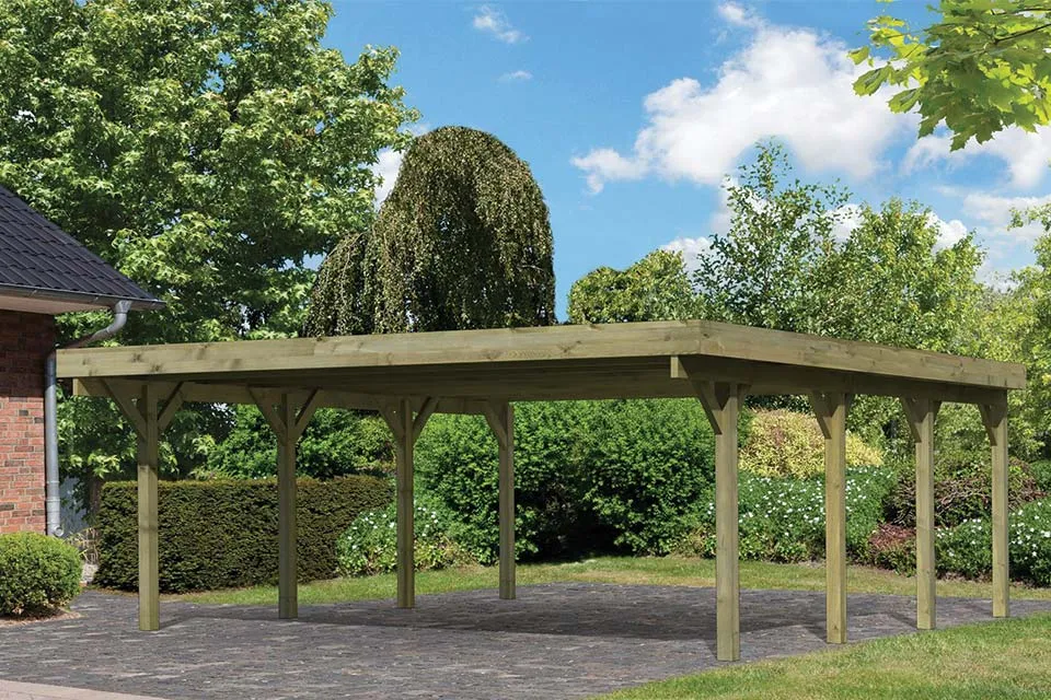 Karibu | Dubbele Carport Classic 2 | Variant A met Stalen Dakplaten Karibu | Dubbele Carport Classic 2 | Variant A met Stalen Dakplaten
