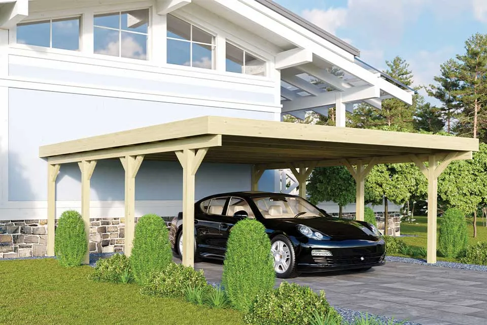 Karibu | Dubbele Carport Classic 2 | Variant A met Stalen Dakplaten