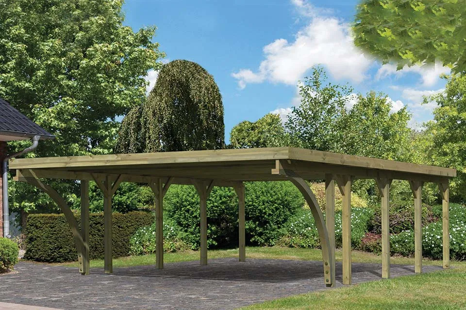 Karibu | Dubbele Carport Classic 3 | Variant C met Stalen Dakplaten Karibu | Dubbele Carport Classic 3 | Variant C met Stalen Dakplaten