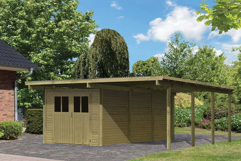 Karibu | Dubbele Carport Eco 2 met Berging Groot | Variant A Karibu | Dubbele Carport Eco 2 met Berging Groot | Variant A