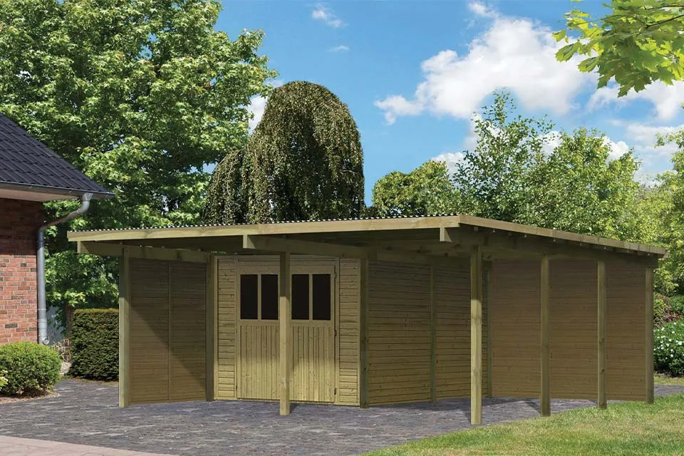 Karibu | Dubbele Carport Eco 2 met Berging Middelgroot | Variant B Karibu | Dubbele Carport Eco 2 met Berging Middelgroot | Variant B