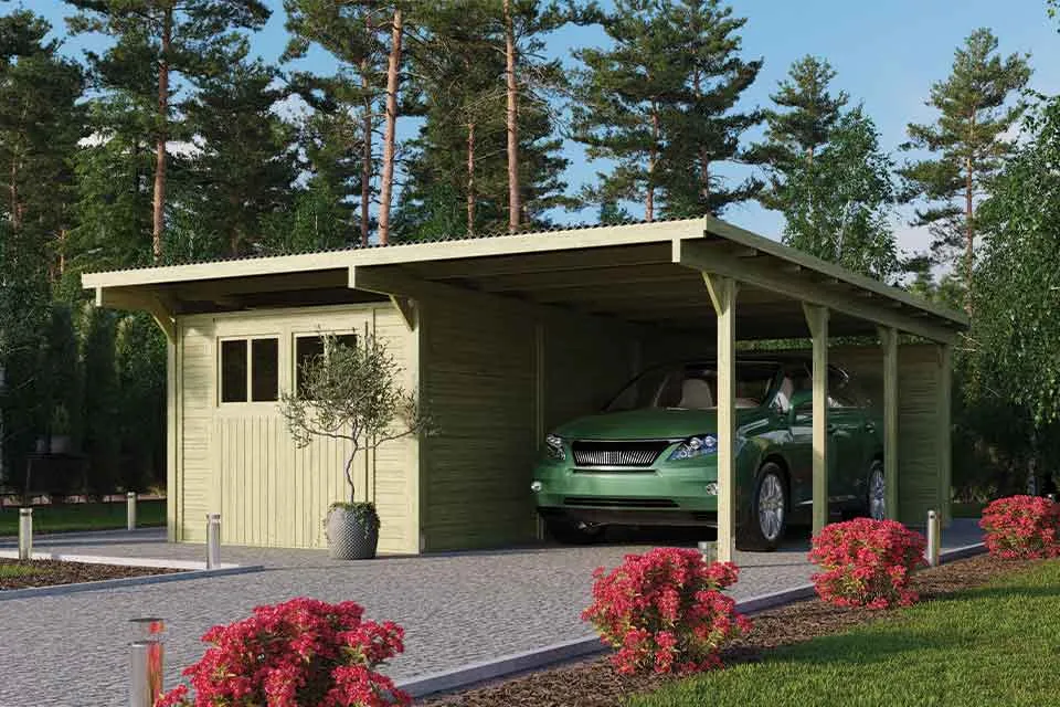 Karibu | Dubbele Carport Eco 2 met Berging Groot | Variant B