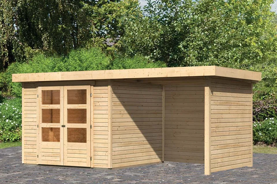 Woodfeeling Tuinhuis Askola 35 met Overkapping 24 Zij en Achterwand Onbehandeld