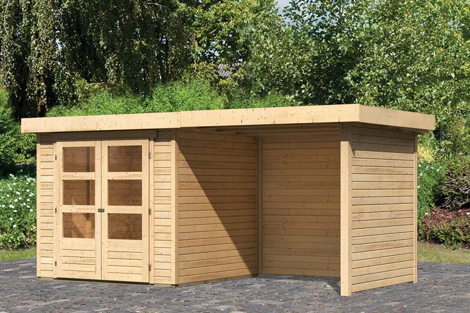 Woodfeeling Tuinhuis Askola 2 met Overkapping 24 Zij en Achterwand Onbehandeld