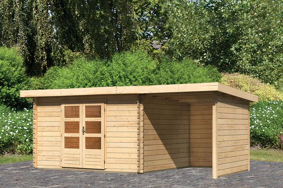 Woodfeeling Tuinhuis Bastrup 7 met Overkapping 20 Zij en Achterwand