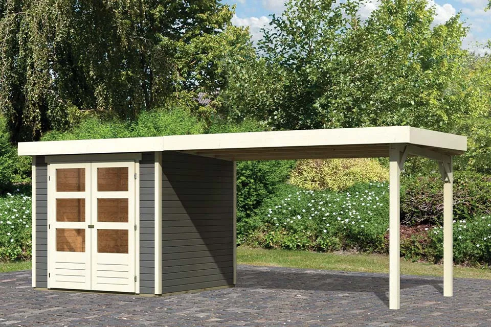 Woodfeeling Tuinhuis Askola 2 met Overkapping 28 Terragrijs