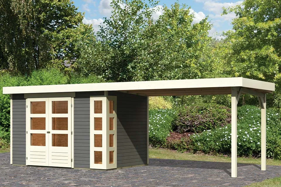 Woodfeeling | Tuinhuis Kerko 4 met Overkapping 2,8 | Terragrijs Woodfeeling | Tuinhuis Kerko 4 met Overkapping 2,8 | Terragrijs