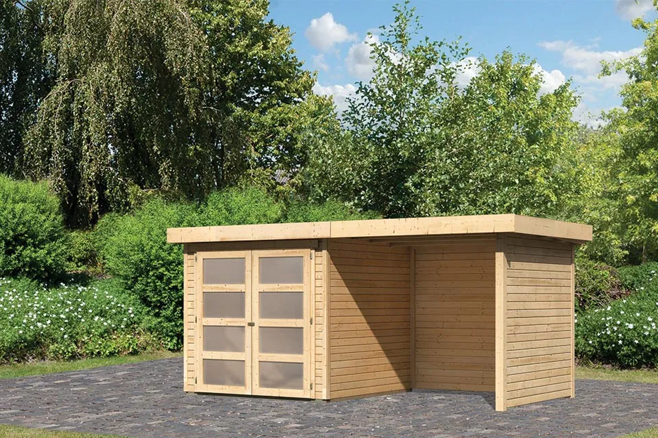 Karibu | Tuinhuis M?hlendorf 2 met Overkapping 2,4, Zij- en Achterwand | Onbehandeld Karibu | Tuinhuis M?hlendorf 2 met Overkapping 2,4, Zij- en Achterwand | Onbehandeld