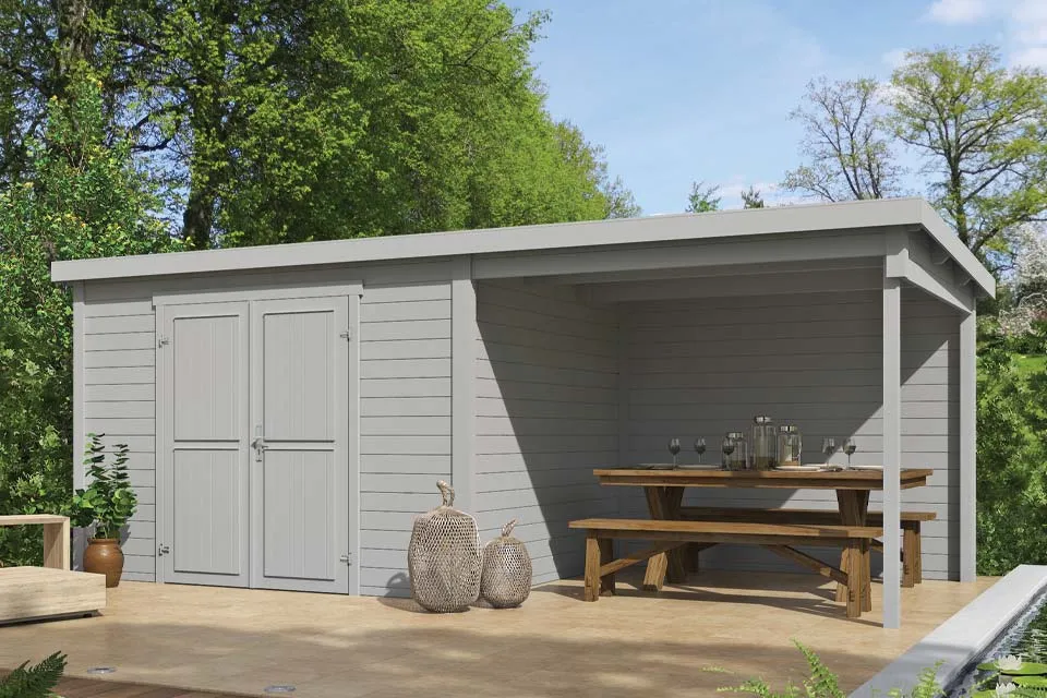 Outdoor Life Products | Tuinhuis Kjeld 550 x 250 | Gecoat | Platinum Grey