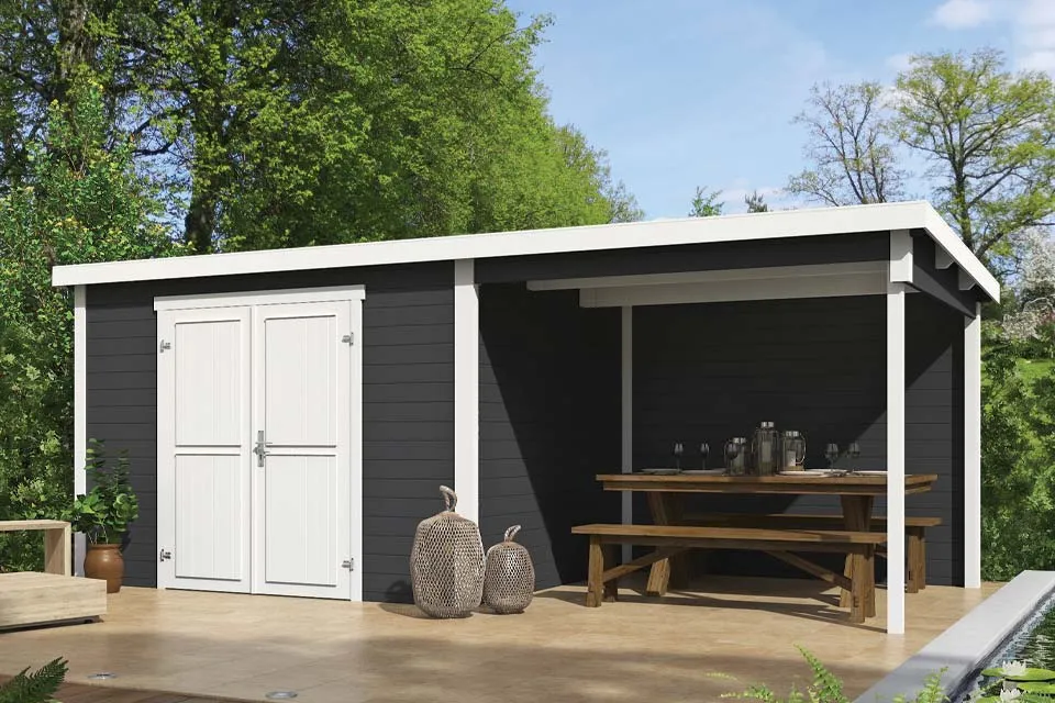 Outdoor Life Products | Tuinhuis Kjeld 550 x 250 | Gecoat | Carbon Grey-Wit