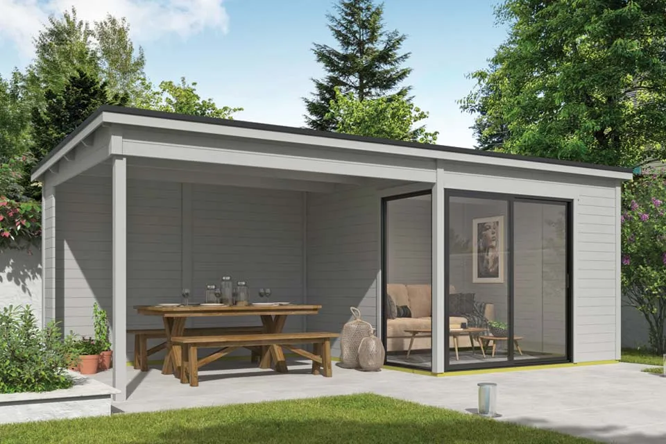 Outdoor Life Products | Tuinhuis Julia 295 x 295 met Aanbouw | Platinum Grey