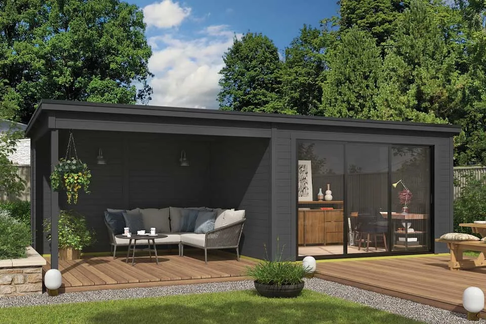 Outdoor Life Products | Tuinhuis Pernilla 385 x 295 met Aanbouw | Carbon Grey