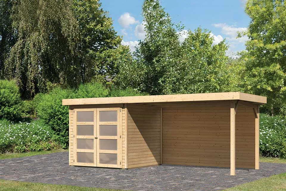 Karibu | Tuinhuis Mhlendorf 2 met Overkapping 2,8 en Achterwand | Onbehandeld
