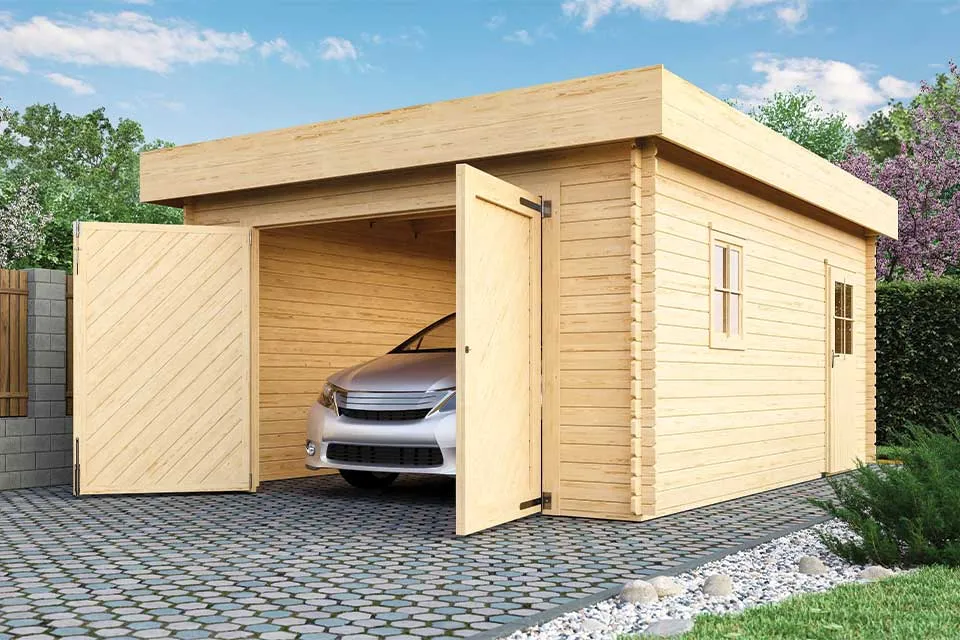Karibu | Blokhutgarage Platdak 28 mm