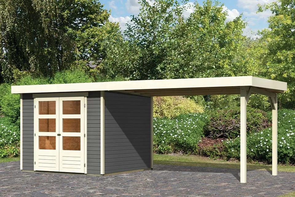 Woodfeeling Tuinhuis Askola 35 met Overkapping 28 Terragrijs