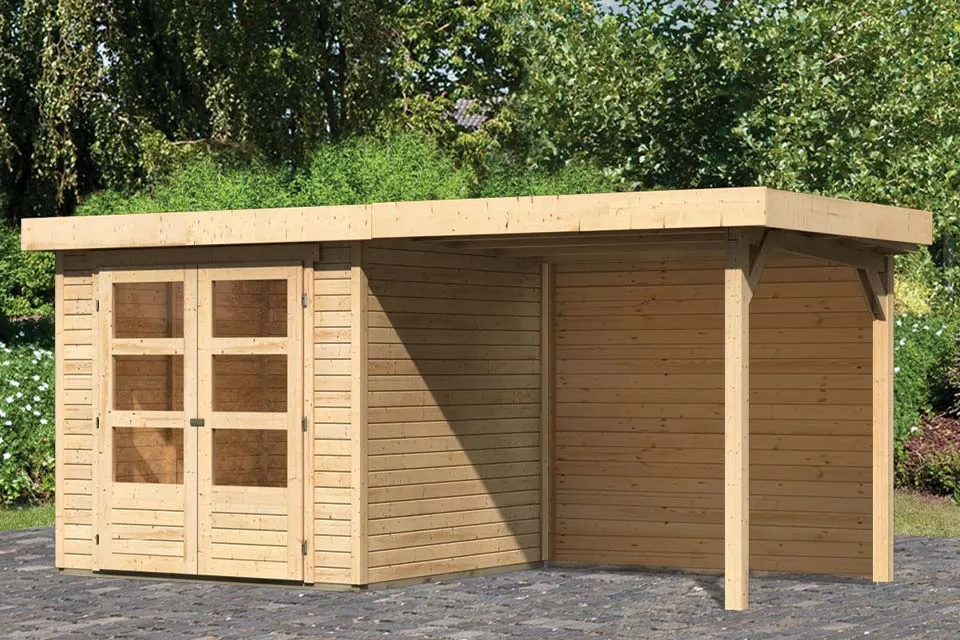 Woodfeeling | Tuinhuis Askola 2 met Overkapping 2,4 en Achterwand | Onbehandeld Woodfeeling | Tuinhuis Askola 2 met Overkapping 2,4 en Achterwand | Onbehandeld