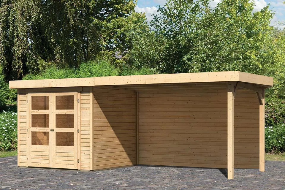 Woodfeeling Tuinhuis Askola 2 met Overkapping 28 en Achterwand Onbehandeld