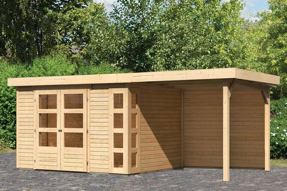 Woodfeeling Tuinhuis Kerko 5 met Overkapping 24 en Achterwand Onbehandeld