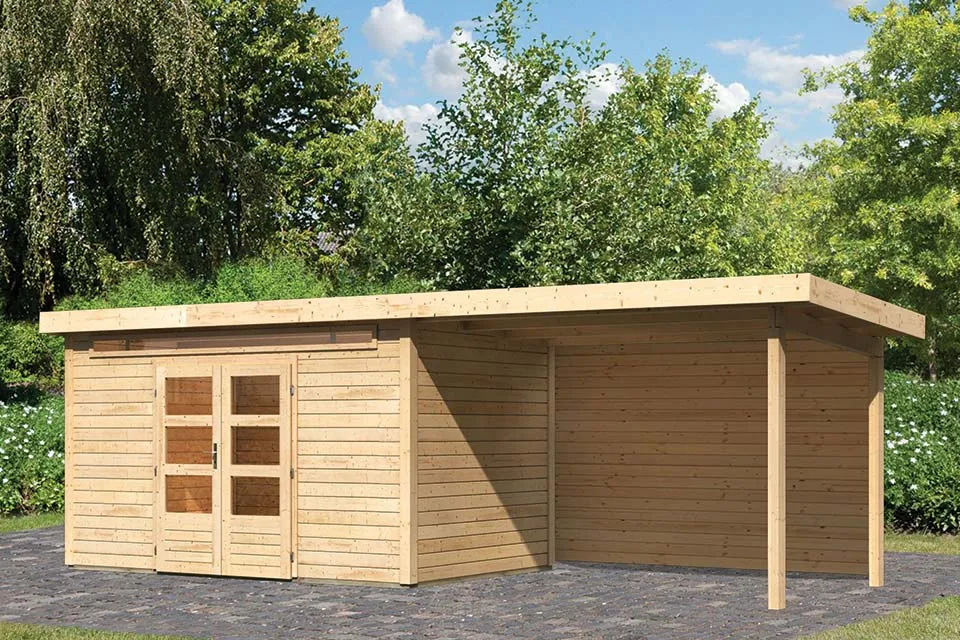 Woodfeeling | Tuinhuis Kandern 7 met Overkapping 3,2 en Achterwand | Onbehandeld Woodfeeling | Tuinhuis Kandern 7 met Overkapping 3,2 en Achterwand | Onbehandeld