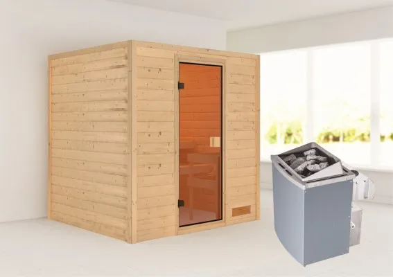 Woodfeeling | Sauna Anja | Bronzeglas | Kachel 4,5 kW Geïntegreerde Bediening Woodfeeling | Sauna Anja | Bronzeglas | Kachel 4,5 kW Geïntegreerde Bediening