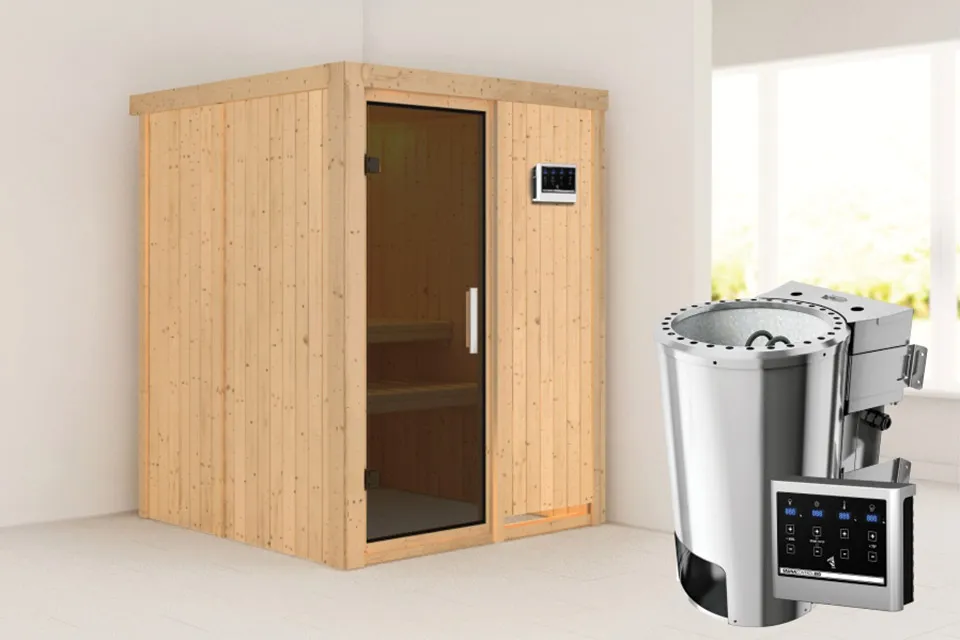 Karibu | Sauna Minja | Antracietglas | Biokachel 3,6 kW Externe Bediening