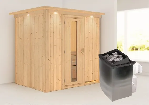 Karibu | Sauna Bodin met Dakkraag | Energiesparend | Kachel 4,5 kW Geïntegreerde Bediening Karibu | Sauna Bodin met Dakkraag | Energiesparend | Kachel 4,5 kW Geïntegreerde Bediening