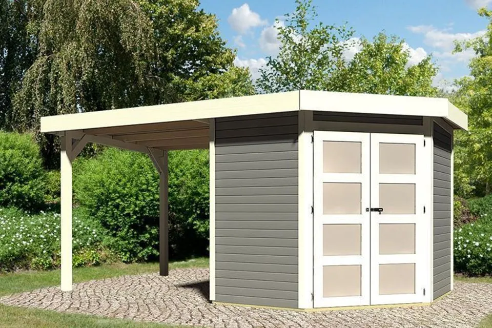 Karibu | Tuinhuis Goldendorf 3 met Overkapping 2,3 | Terragrijs