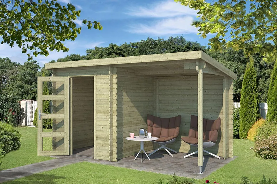 Outdoor Life Products | Tuinhuis met Overkapping Jelle 370 x 175 | Geïmpregneerd | Olijfgroen